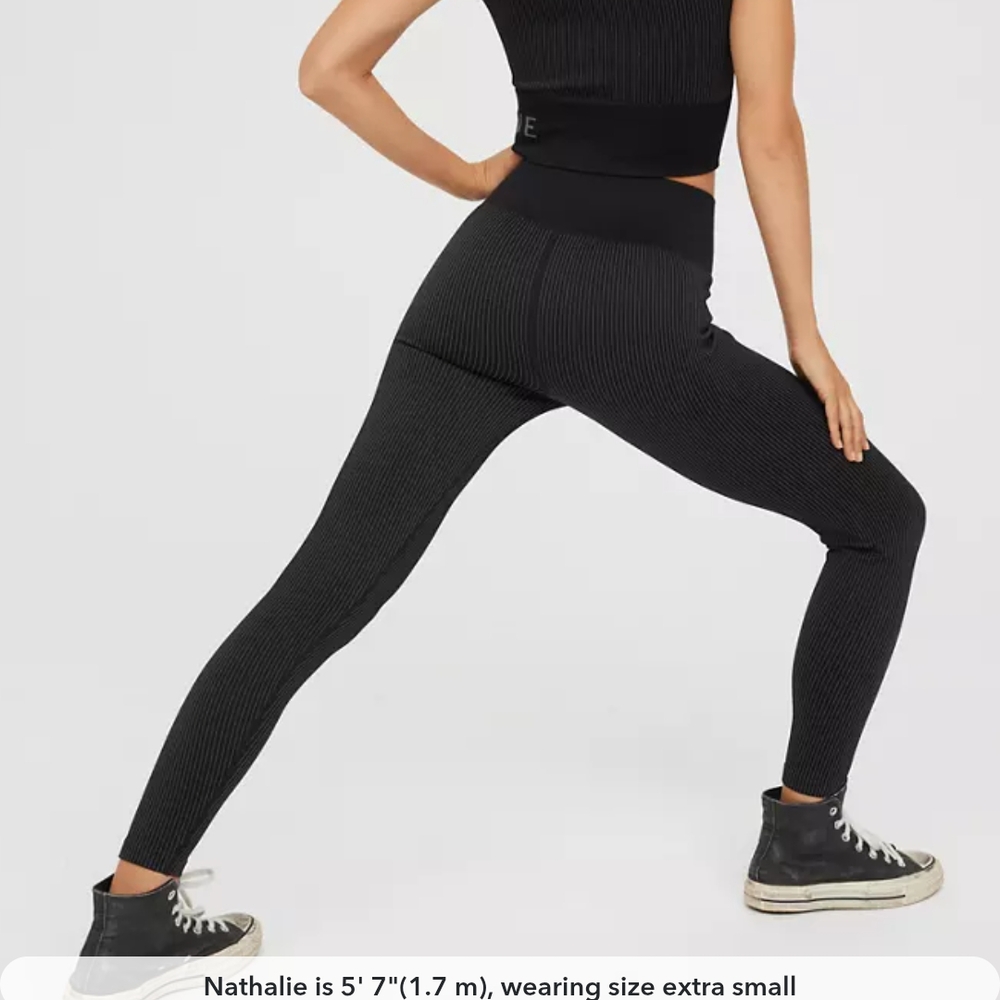 Aerie' Offline Black Ribbed Leggings &Crop Top. NWT Size Small